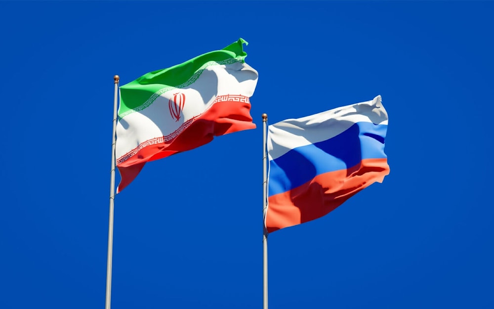 The flags of Iran and Russia waving in an undated photo (Iranian media)