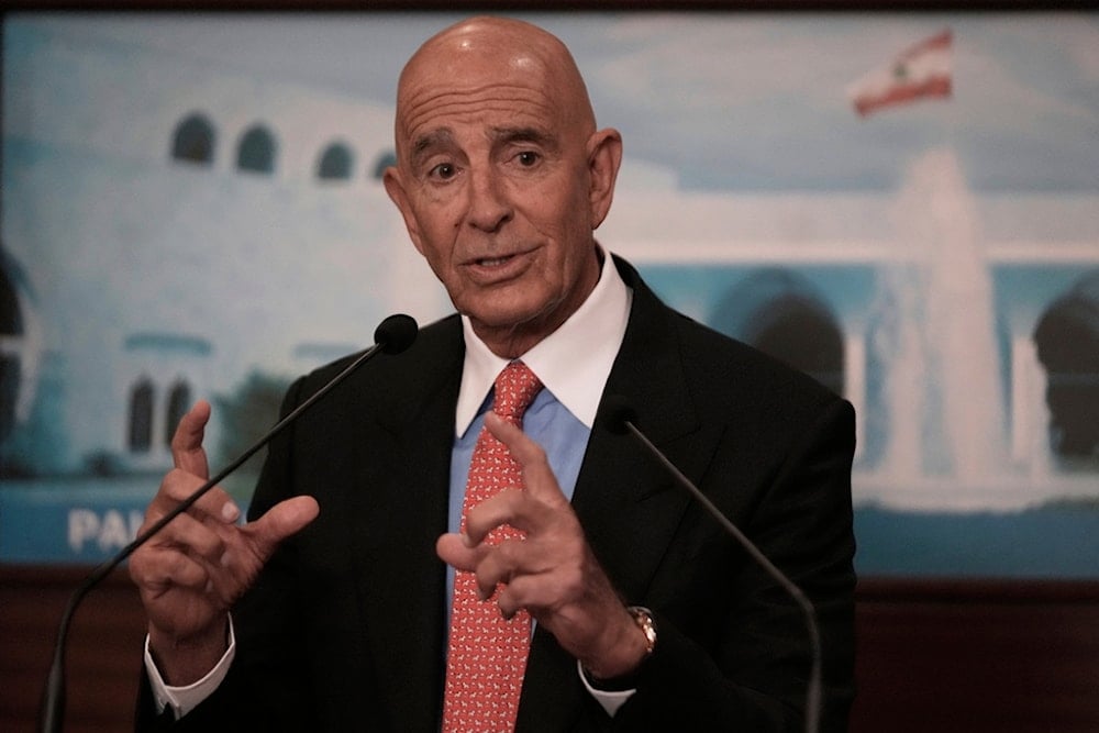 US Ambassador to Turkey and Special Envoy to Syria Tom Barrack speaks during a press conference after his meeting with Lebanese President Joseph Aoun, at the presidential palace in Baabda, east of Beirut, Lebanon, Tuesday, Aug. 26, 2025 (AP)