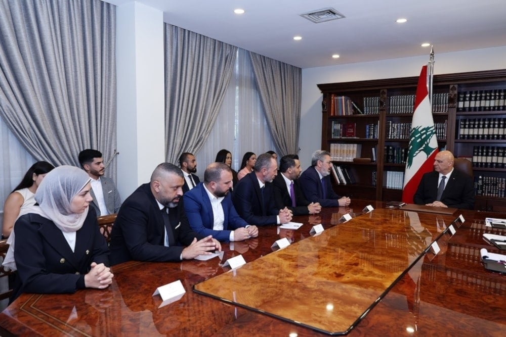 Lebanese President Joseph Aoun meets with an Al Mayadeen delegation in Beirut, Lebanon, August 28, 2025 (Al Mayadeen)