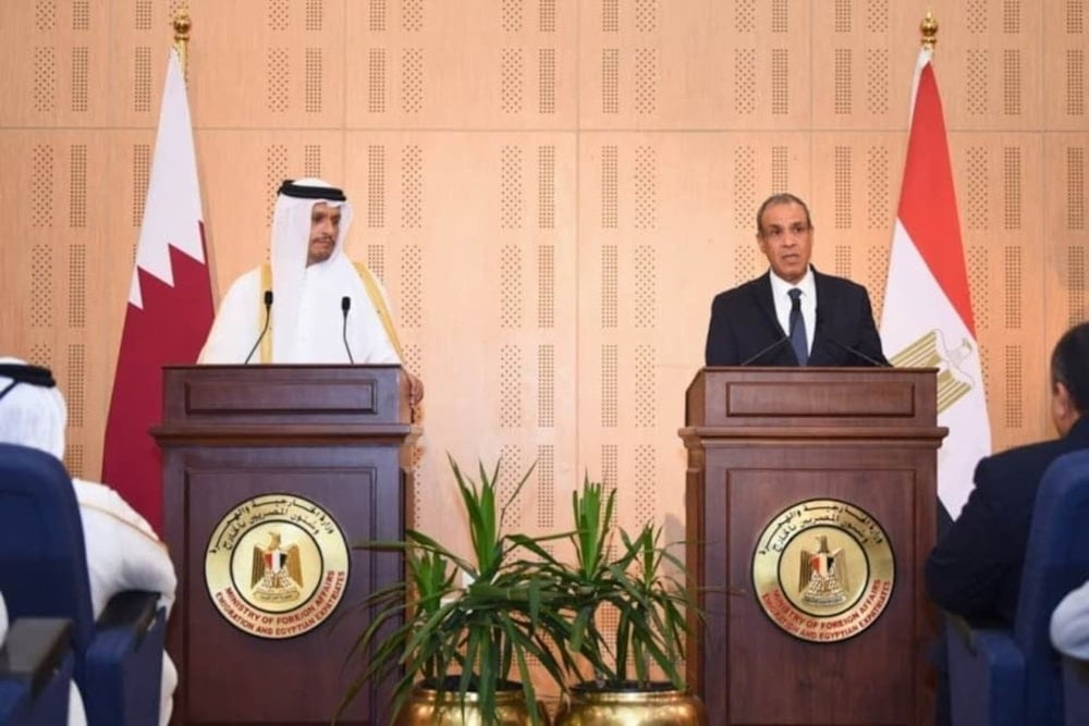 Egyptian Foreign Minister Badr Abdelatty and Qatari Foreign Minister Mohammed bin Abdulrahman Al Thani