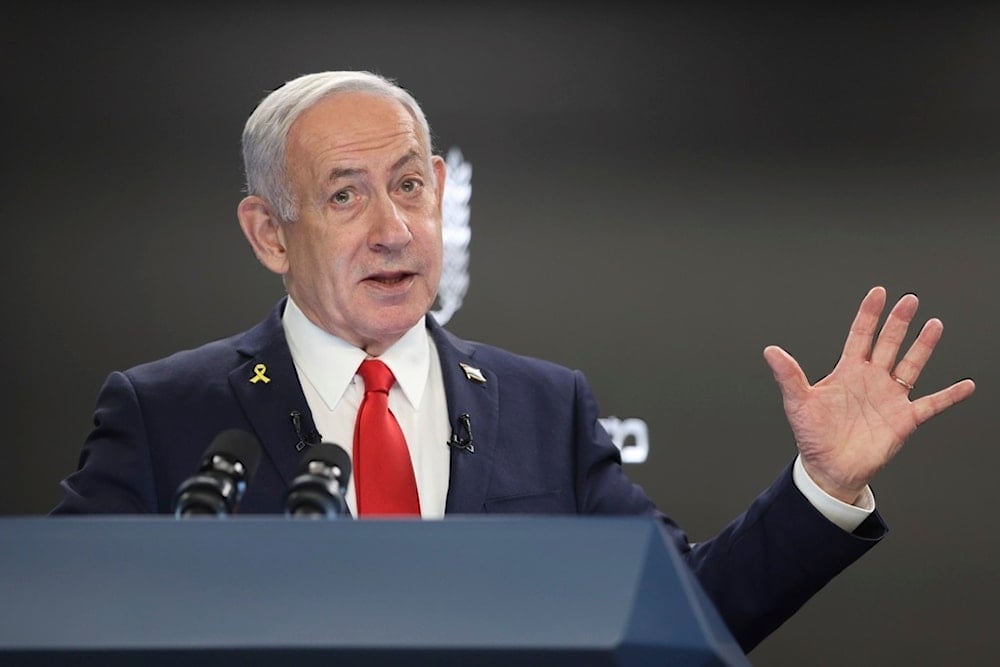 Israeli Prime Minister Benjamin Netanyahu speaks during a press conference at the Prime Minister's office in occupied al-Quds, occupied Palestine, August 10, 2025 (AP)