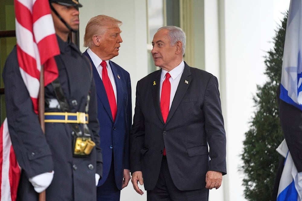 President Donald Trump, greets Israeli Prime Minister Benjamin Netanyahu at the White House, Monday, April 7, 2025, in Washington (AP)