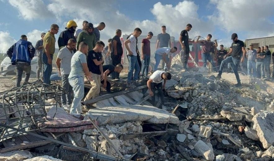 Palestinians inspect the site of an Israeli airstrike on a farm in Qabatiyah, West Bank, Occupied Palestine, August 4, 2025 (Social Media)