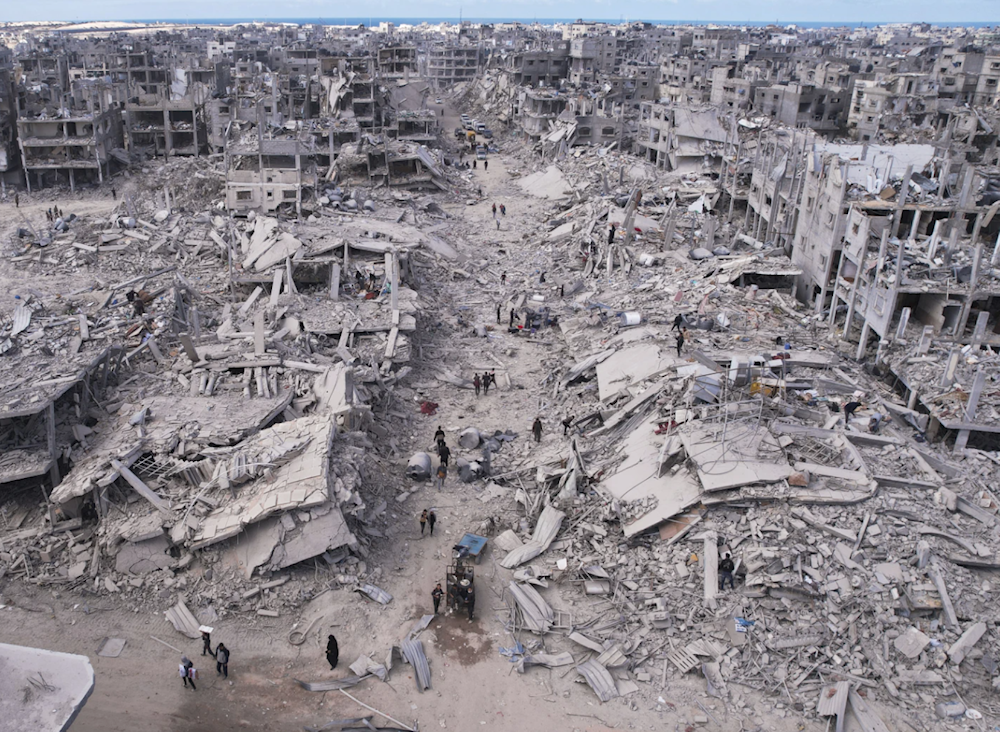 An aerial photograph taken by a drone shows displaced Palestinians returning to Rafah on Jan. 20, 2025. (AP)