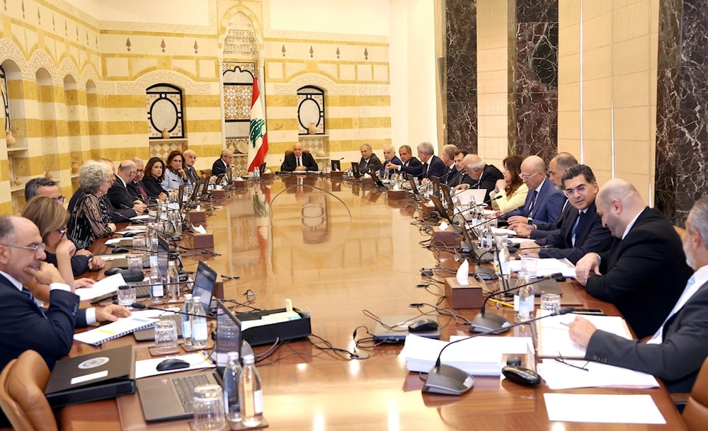 Lebanese president Joseph Aoun leads a Cabinet meeting which discussed the disarmament of Hezbollah, at the presidential palace in Baabda, east of Beirut, Lebanon, Tuesday, Aug. 5, 2025 (AP)