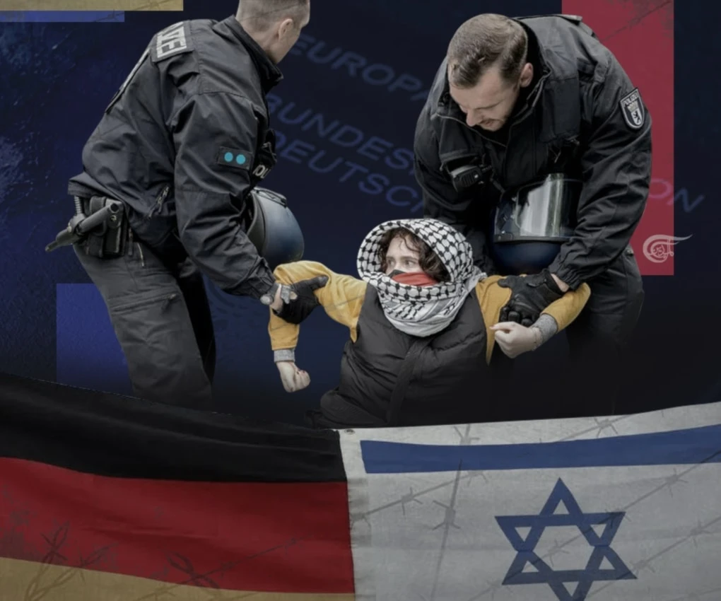 Following October 7, 2023, the wolf in sheep’s clothing that is Germany immediately began cracking down on Palestine advocacy in an hitherto unprecedented manner. (Al Mayadeen English; Illustrated by Zeinab el-Hajj)