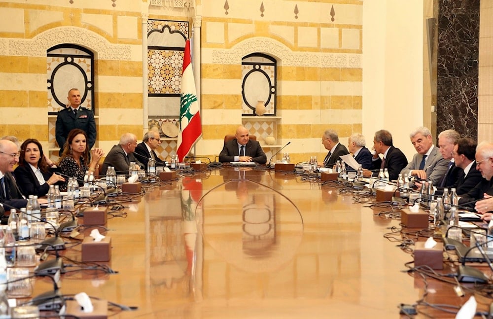 Lebanese president Joseph Aoun, centre, leads a Cabinet meeting which is supposed to discuss the disarmament of Hezbollah, at the presidential palace in Baabda, east of Beirut, Lebanon, Thursday, August 7, 2025 (Lebanese Presidency press office)