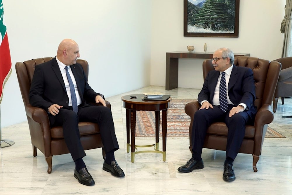 Lebanese president Joseph Aoun, left, and Lebanese Prime Minister Nawaf Salam, right, meet ahead of a Cabinet meeting at the presidential palace in Baabda, east of Beirut, Lebanon, Tuesday, August 5, 2025 (Lebanese Presidency press office)