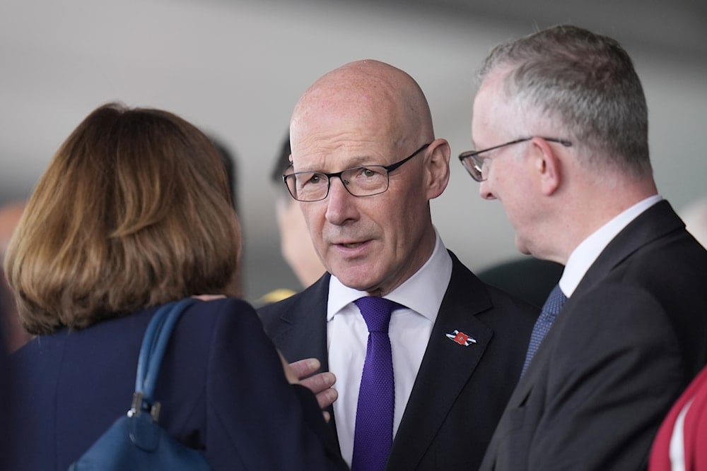 First Minister of Scotland John Swinney attends a commemorative event for the 80th anniversary of D-Day, in Portsmouth, England, on June 5, 2024. (Andrew Matthews/Pool via AP)