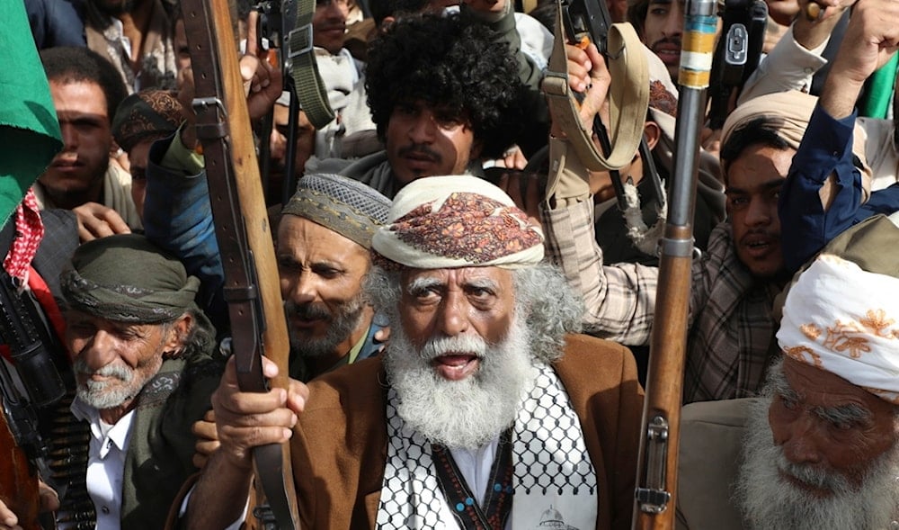  Yemenis attend a weekly protest in support of Gaza in Sanaa, Yemen, Friday, July 11, 2025. (AP)