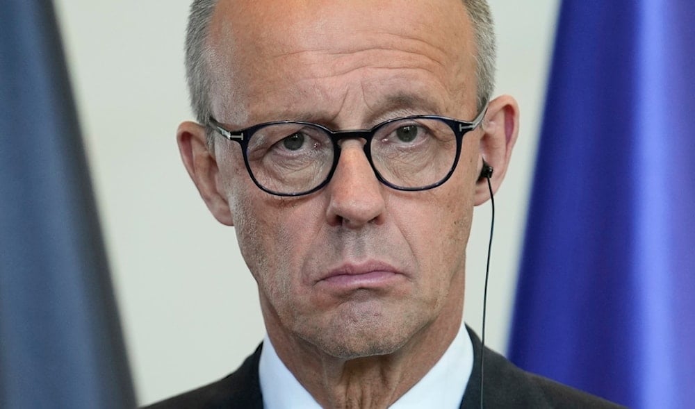 German Chancellor Friedrich Merz attends a news conference after a meeting with Jordan's King Abdullah II at the chancellery in Berlin, Germany, Tuesday, July 29, 2025. (AP)