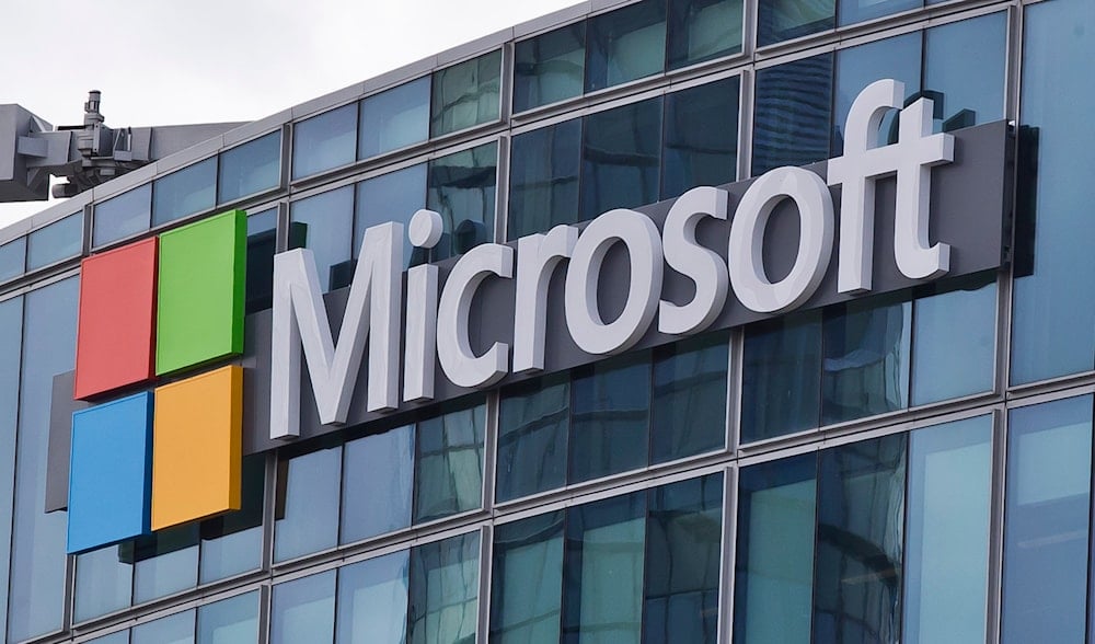 The Microsoft logo is seen, April 12, 2016, in Issy-les-Moulineaux, outside Paris. (AP)