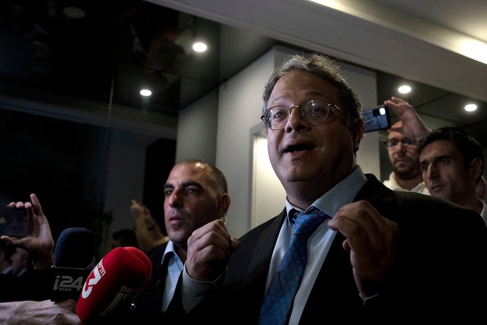 Far-right Israeli lawmaker Itamar Ben-Gvir speaks to journalists outside of the Likud Party headquarters after meeting with Nov. 1 poll winner Benjamin Netanyahu about forming a government, in Tel Aviv, occupied PalestineNov. 7, 2022. 