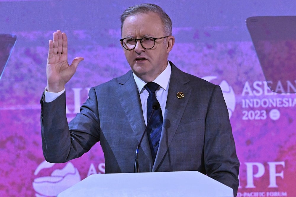 Australia's Prime Minister Anthony Albanese speaks during the leaders talk of the ASEAN-Indo Pacific Forum (AIPF) in Jakarta, Indonesia, on September 6, 2023. (Adek Berry/Pool Photo via AP)