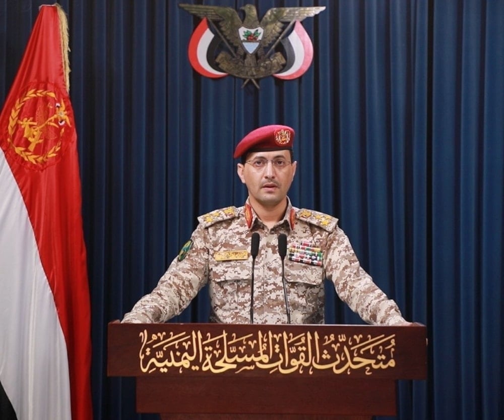 Yemeni Armed Forces spokesperson Yahya Saree during a statement in Sanaa, Yemen (Yemeni Military Media)