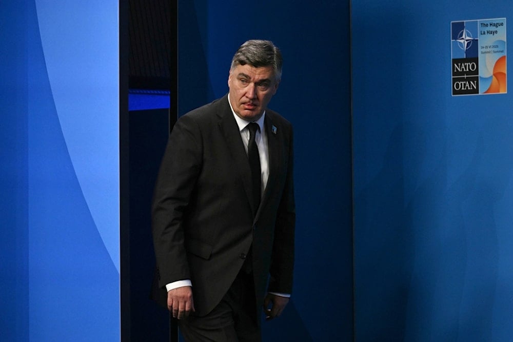 Croatia's President Zoran Milanovic arrives to pose for a photo during the NATO summit in The Hague, Netherlands, Wednesday, June 25, 2025. (Ben Stansall/Pool Photo via AP)