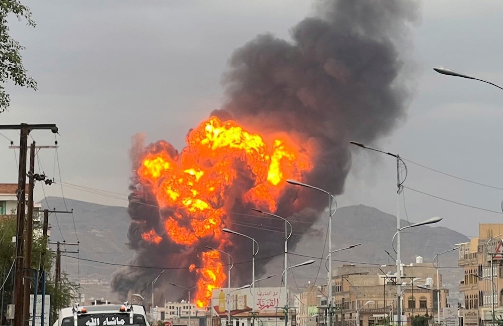 Flames and smoke rise following Israeli airstrikes in Sanaa, Yemen, Wednesday, Sept. 10, 2025 (AP)