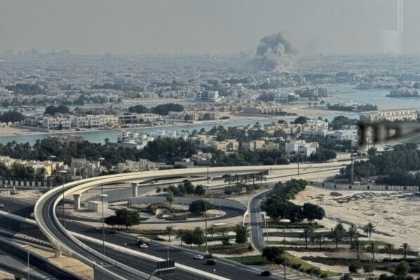 Smoke rises from an explosion, allegedly caused by an Israeli strike, in Doha, Qatar, on Tuesday, Sept. 9, 2025 (AP)