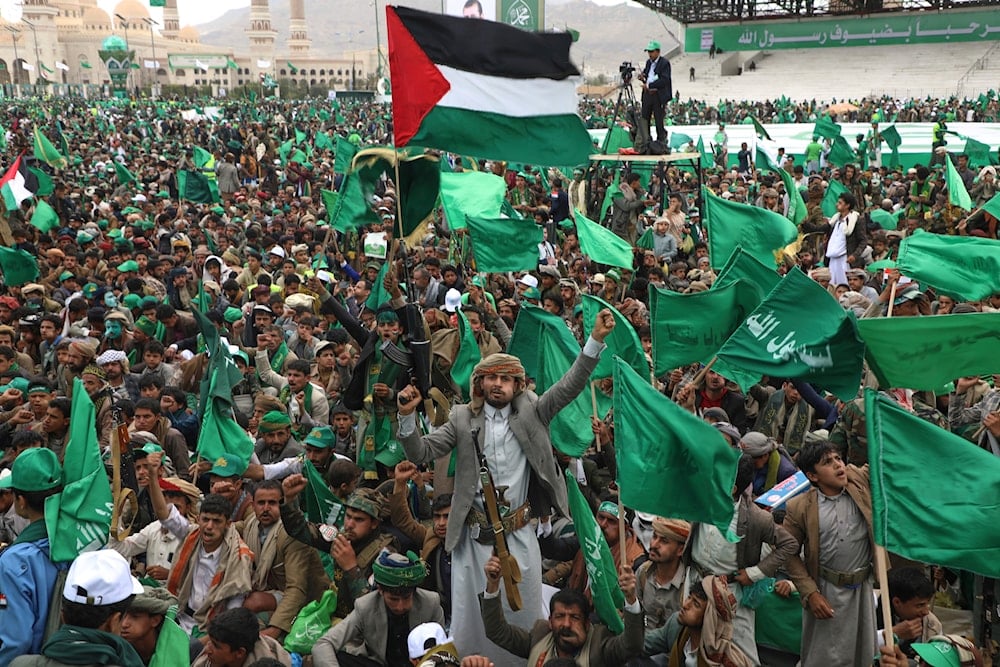 Houthi supporters chant slogans during a rally celebrating the birthday of Islam's prophet Muhammad, in Sanaa, Yemen, Thursday, Sept. 4, 2025 (AP)