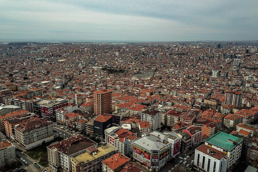 An aerial photograph of a general view of buildings at Bağcılar district in Istanbul, Turkey, March 10, 2023. (AFP Photo)