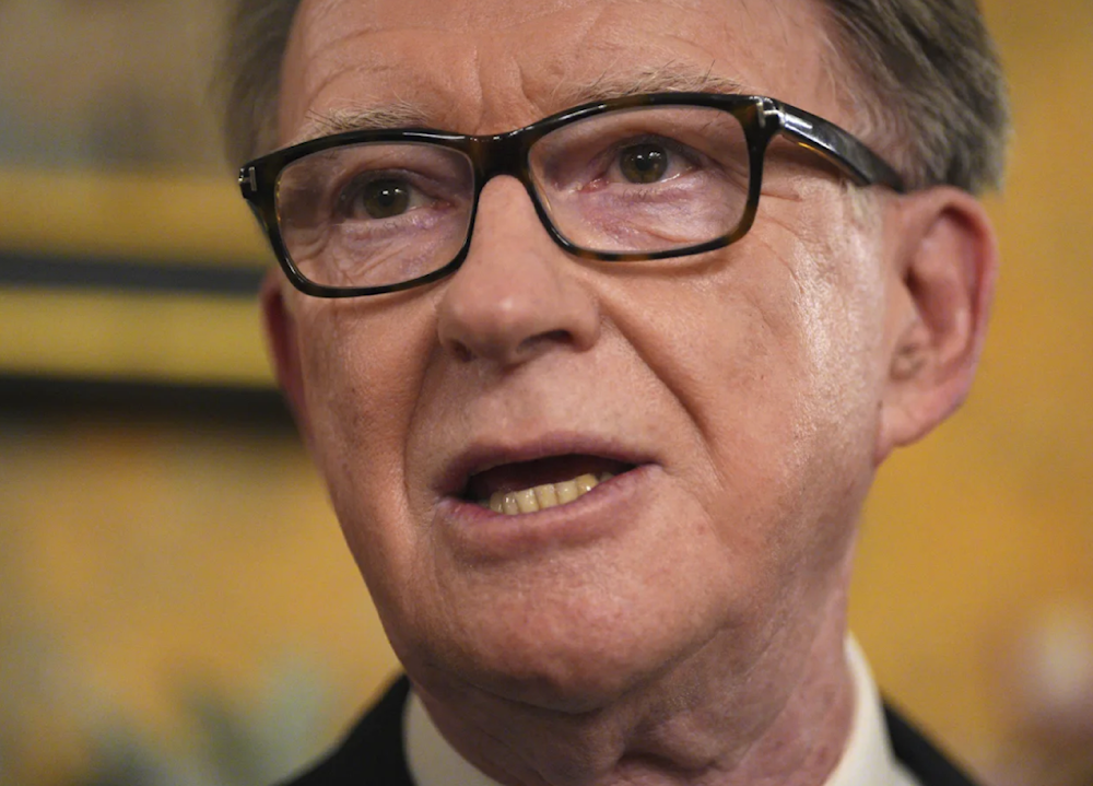 Britain's Ambassador to the US, Peter Mandelson speaks during a reception at the ambassador's residence on February 26, 2025. (AP)