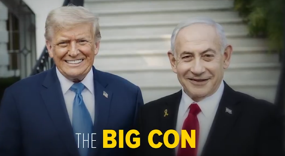 A screengrab of the ad aired on Fox News shows the words 'The Big Con' written to describe Benjamin Netanyahu. (X screengrab)