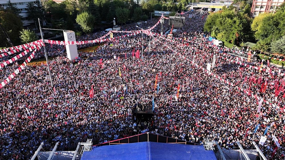 Massive crowd of CHP supporters gathers in Ankara’s Tandogan Square, waving Turkish flags and Ataturk banners, to protest what they call a 