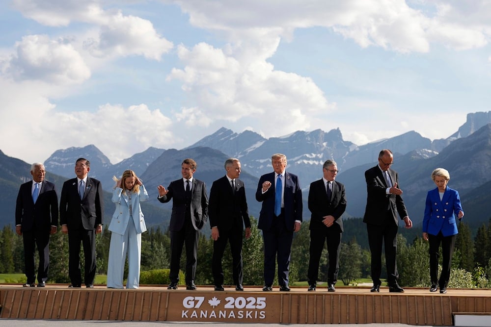 G7 presidents and prime ministers depart after a group photo at the G7 Summit, Monday, June 16, 2025, in Kananaskis, Canada