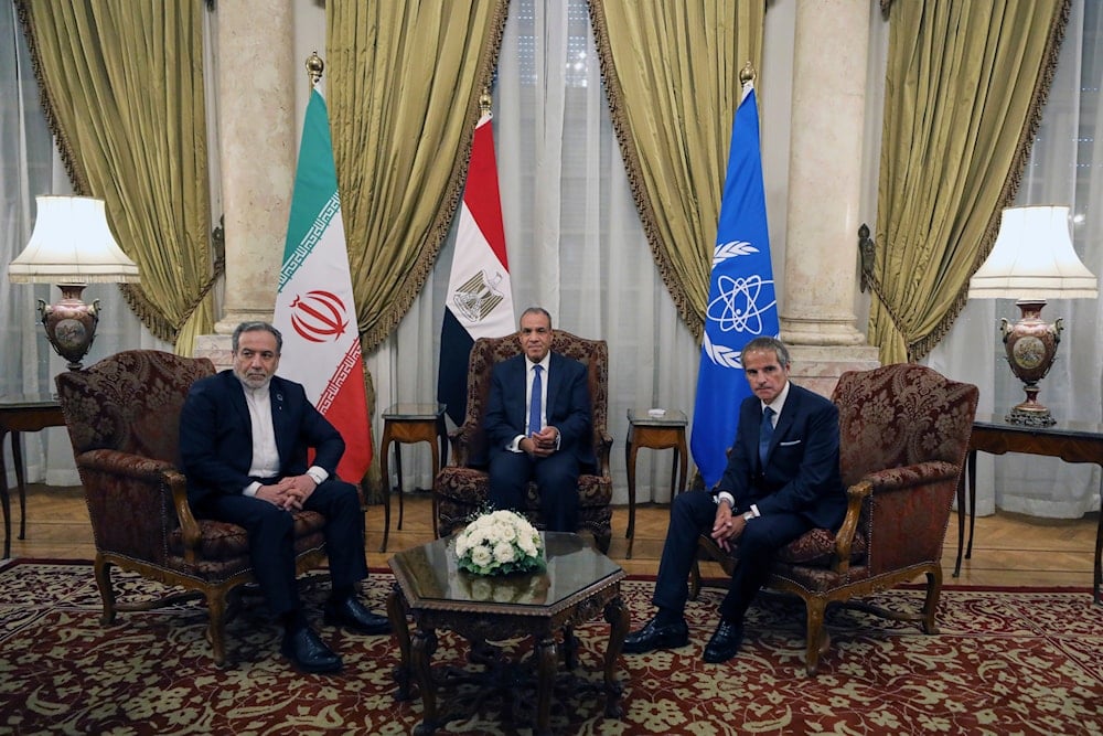 Egyptian Foreign Minister Badr Abdelatty, , meets with his Iranian counterpart Abbas Araghchi, and the Director General of the IAEA, Rafael Grossi, at Tahrir Palace in Cairo, Egypt, Tuesday, Sept. 9, 2025 (AP)