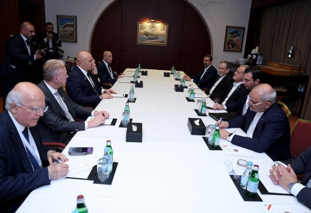 The Iranian and Lebanese delegations during their meeting on the sidelines of the Arab-Islamic summit in Doha, Qatar, September 15, 2025 (Lebanese Presidency)