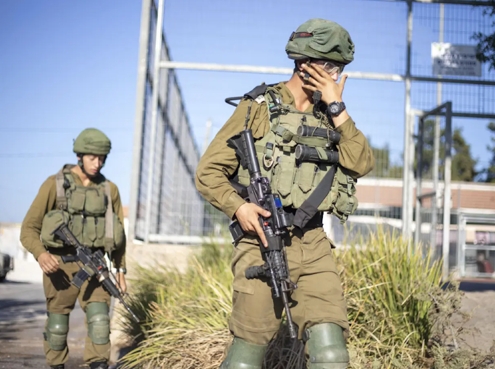 Israeli soldiers secure the settlement of Avivim on the Lebanese border with occupied Palestine on September 2, 2019.(AP)