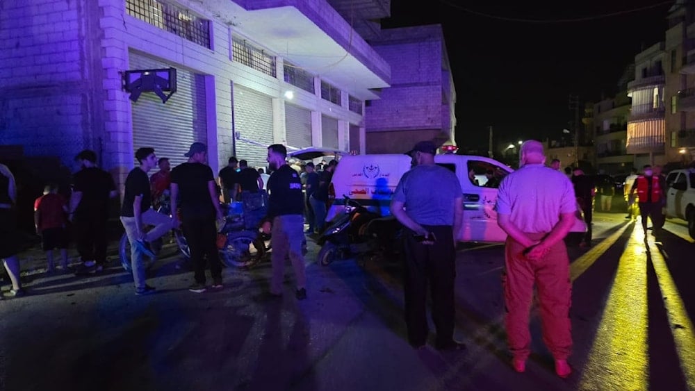 An ambulance is seen at the site of an Israeli drone strike which killed two people in Al Asayriyyeh Street, Baalbak, Lebanon, Spetember 17 2025 (social media)