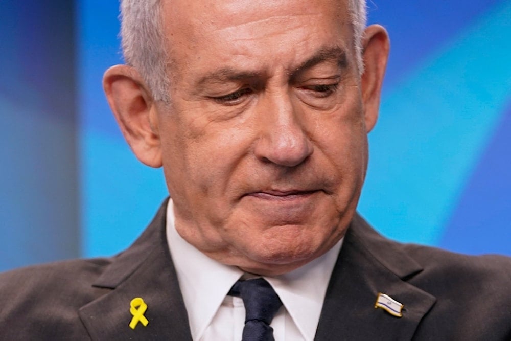 Israeli Prime Minister Benjamin Netanyahu at a joint press conference at the Israeli Prime Minister's Office, during Marco Rubio's visit, in Jerusalem, Monday, September 15, 2025. (Nathan Howard/Pool Photo via AP)