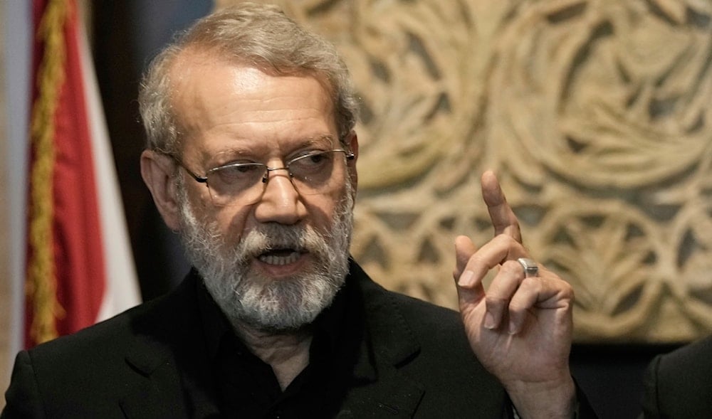 Iranian Secretary of Supreme National Security Council Ali Larijani, speaks during a press conference after his meeting with the Lebanese parliament speaker Nabih Berri, in Beirut, Lebanon, Wednesday, Aug. 13, 2025. (AP)