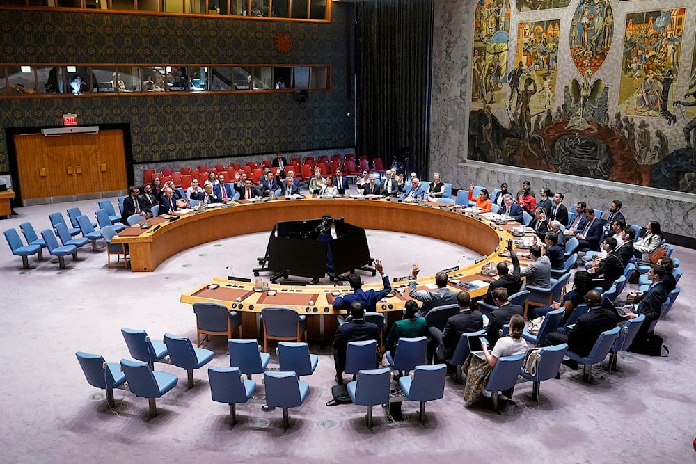 The United Nations Security Council votes on a resolution, during a meeting, Monday, June 30, 2025 (AP)