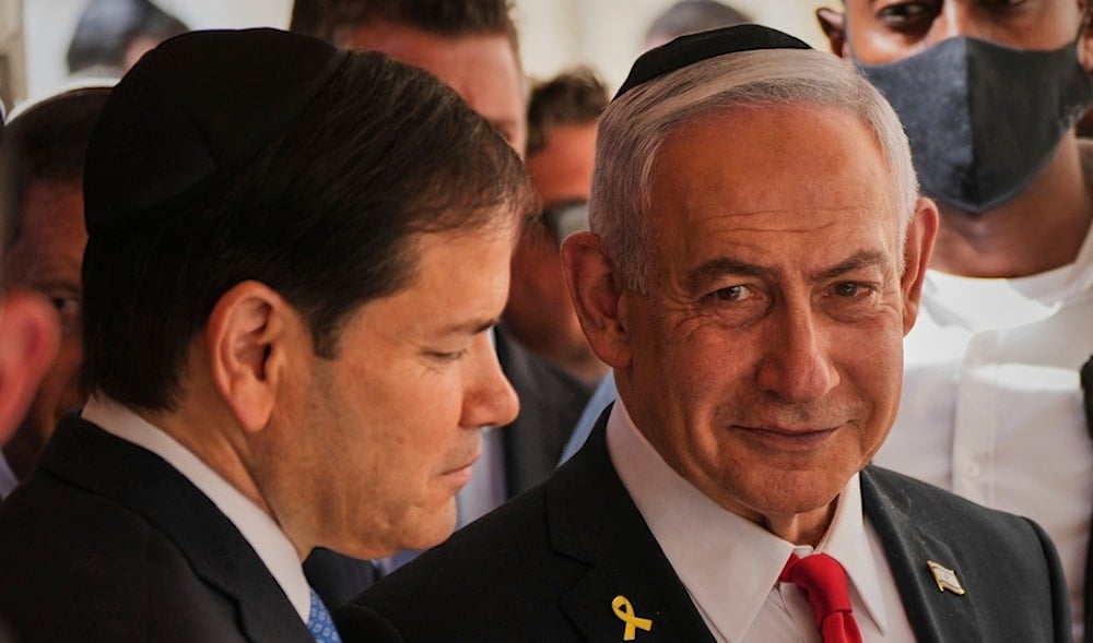 Israeli Prime Minister Benjamin Netanyahu, right, and U.S. Secretary of State Marco Rubio visit the Western Wall in occupied al-Quds, Palestine, Sunday, Sept. 14, 2025. (AP)