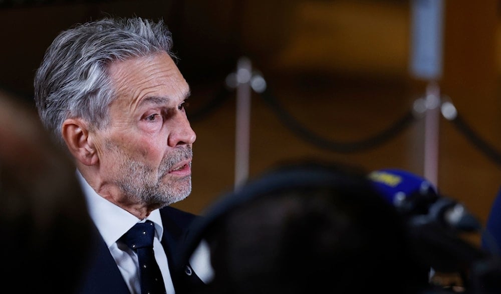 Netherland's Prime Minister Dick Schoof speaks with the media as he arrives for an EU summit at the European Council building in Brussels, Thursday, June 26, 2025. (AP)