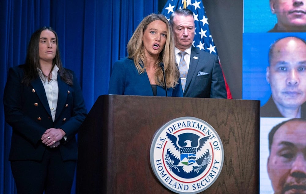 DHS Assistant Secretary for Public Affairs Tricia McLaughlin  speaks during a news conference at ICE Headquarters, in Washington, Wednesday, May 21, 2025 (AP)