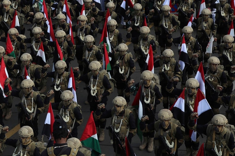 Ansar Allah fighters take part in a weekly anti-Israeli rally in Sanaa, Yemen, Friday, August 29, 2025 (AP)