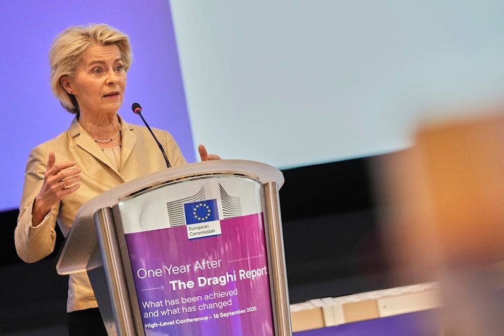 Commission President Ursula von der Leyen addresses the audience during the conference 