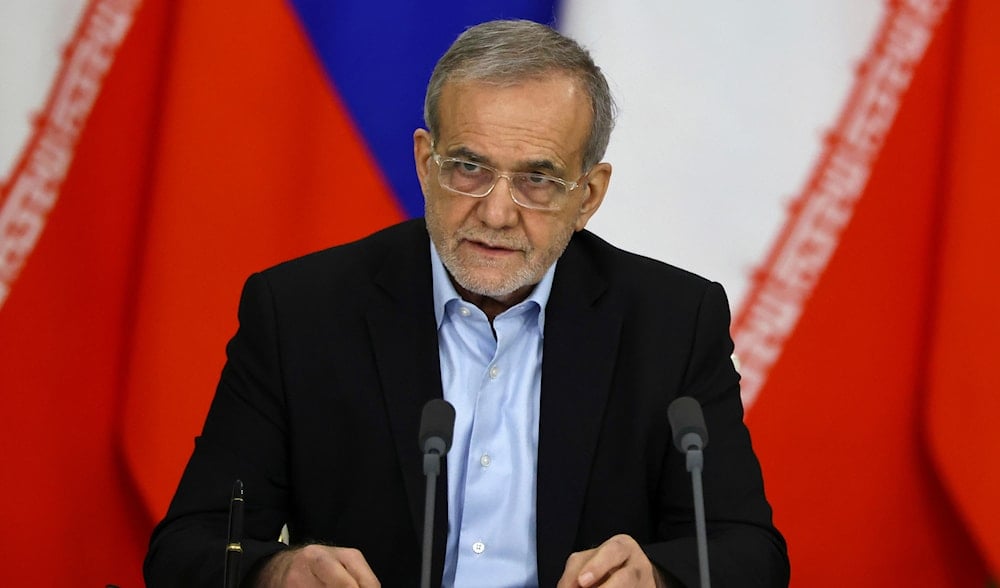 Iranian President Masoud Pezeshkian speaks during a signing ceremony with Russian President Vladimir Putin at the Kremlin in Moscow, Russia, on Jan. 17, 2025. (AP)