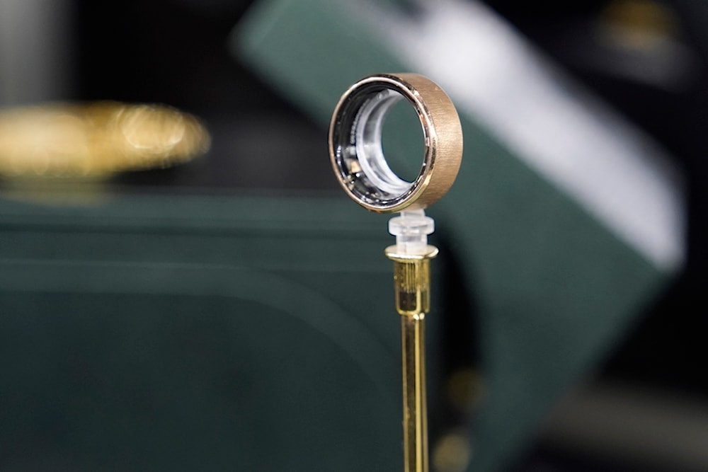 The Ultrahuman Rare luxury smart ring is on display at the Ultrahuman booth during the CES tech show Wednesday, January 8, 2025, in Las Vegas. (AP Photo/John Locher)