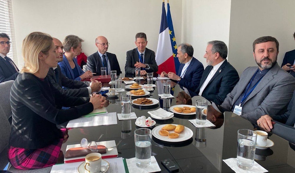 The Iranian Foreign Ministry delegation headed by Iranian FM Abbas Araghchi meeting with representatives of E3 nations and the EU Foreign Policy chief Kaja Kallas in New York, United States, September 23, 2025 (social media)