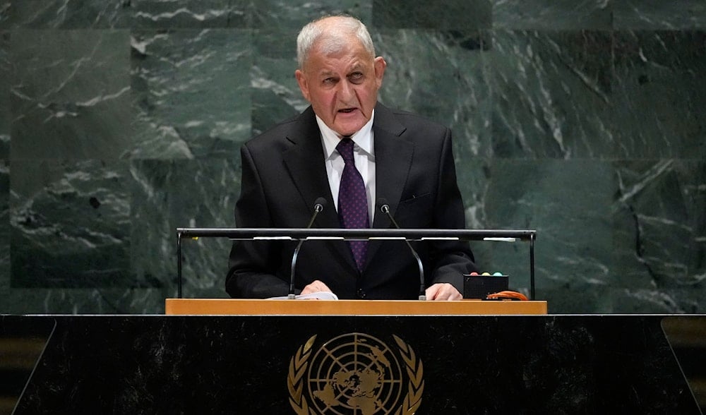 President of Iraq, Abdul Latif Rashid, addresses the 80th session of the United Nations General Assembly, Tuesday, Sept. 23, 2025, at U.N. headquarters. (AP)