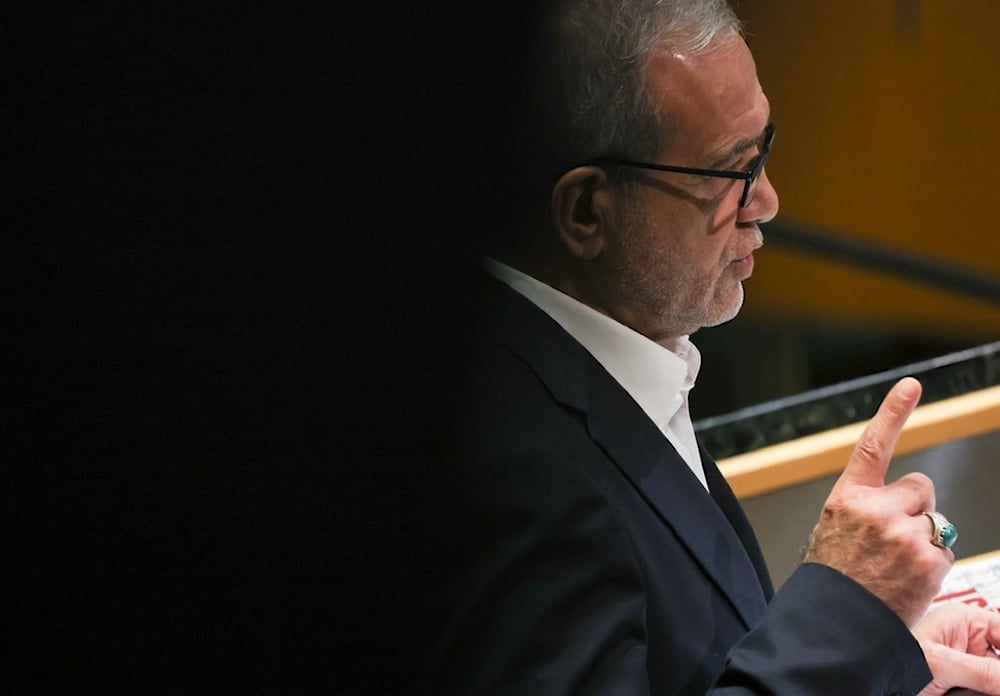 Iran President Masoud Pezeshkian speaks during the 80th session of the United Nations General Assembly, Wednesday, Sept. 24, 2025, at UN headquarters. (AP Photo/Heather Khalifa)