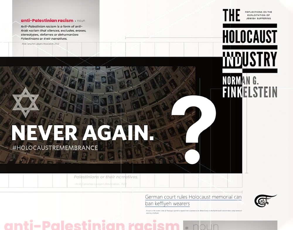 Nazi holocaust remembrance and its failure to recognise the genocide in Gaza has shown that it is possible to repeat the past even when spending considerable amounts of resources to remember it. (Al Mayadeen English; Illustrated by Batoul Chamas)