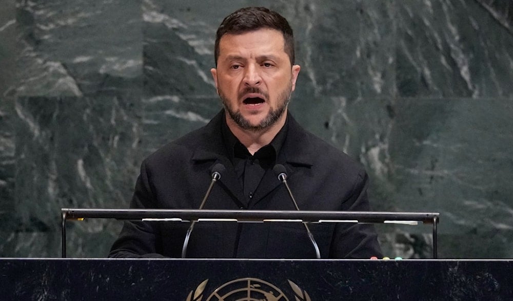 Ukraine President Volodymyr Zelenskyy addresses the 80th session of the United Nations General Assembly, Wednesday, Sept. 24, 2025. (AP)
