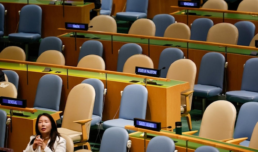 Seats sit empty as Israeli Prime Minister Benjamin Netanyahu speaks during the 80th session of the United Nations General Assembly, Friday, Sept. 26, 2025, at U.N. headquarters. (AP)