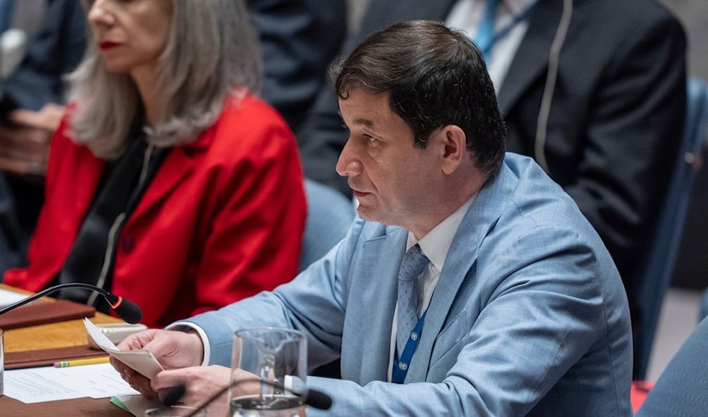 Russia's First Deputy Permanent Representative to the United Nations, Dmitry Polyanskiy, speaks during a Security Council meeting at the United Nations headquarters, Tuesday, Sept. 23, 2025. (AP)