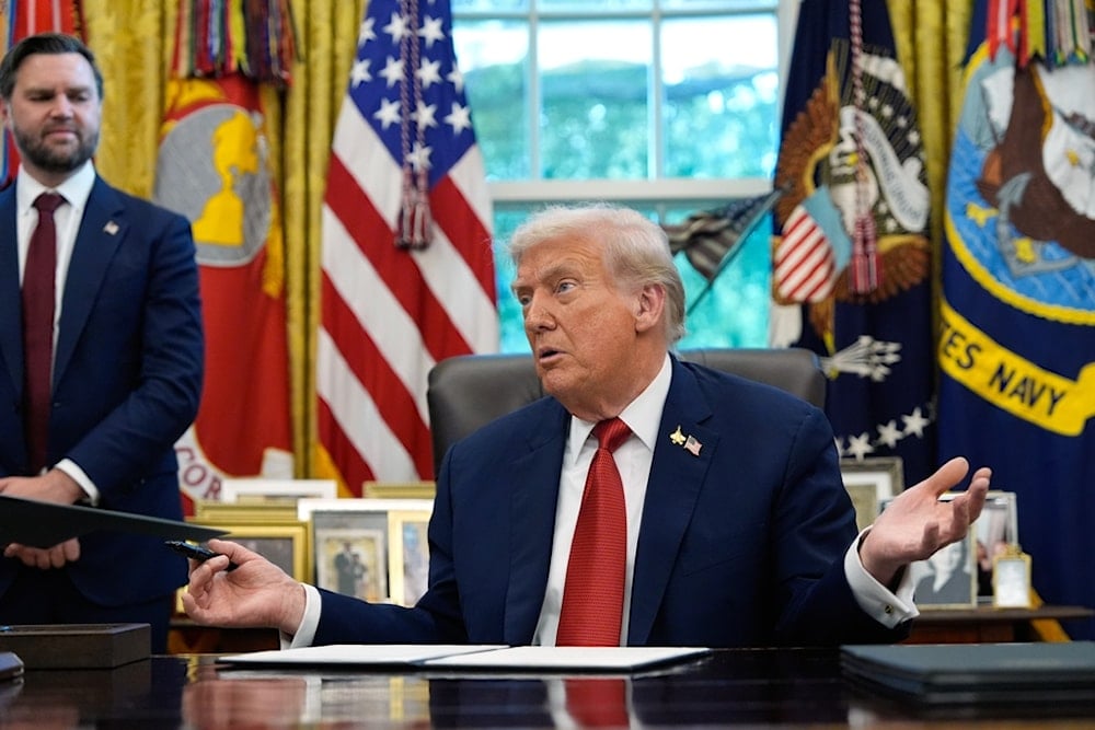 President Donald Trump speaks before signing a presidential memorandum on the death penalty in the District of Columbia in the Oval Office at the White House, Thursday, September 25, 2025, in Washington (AP)